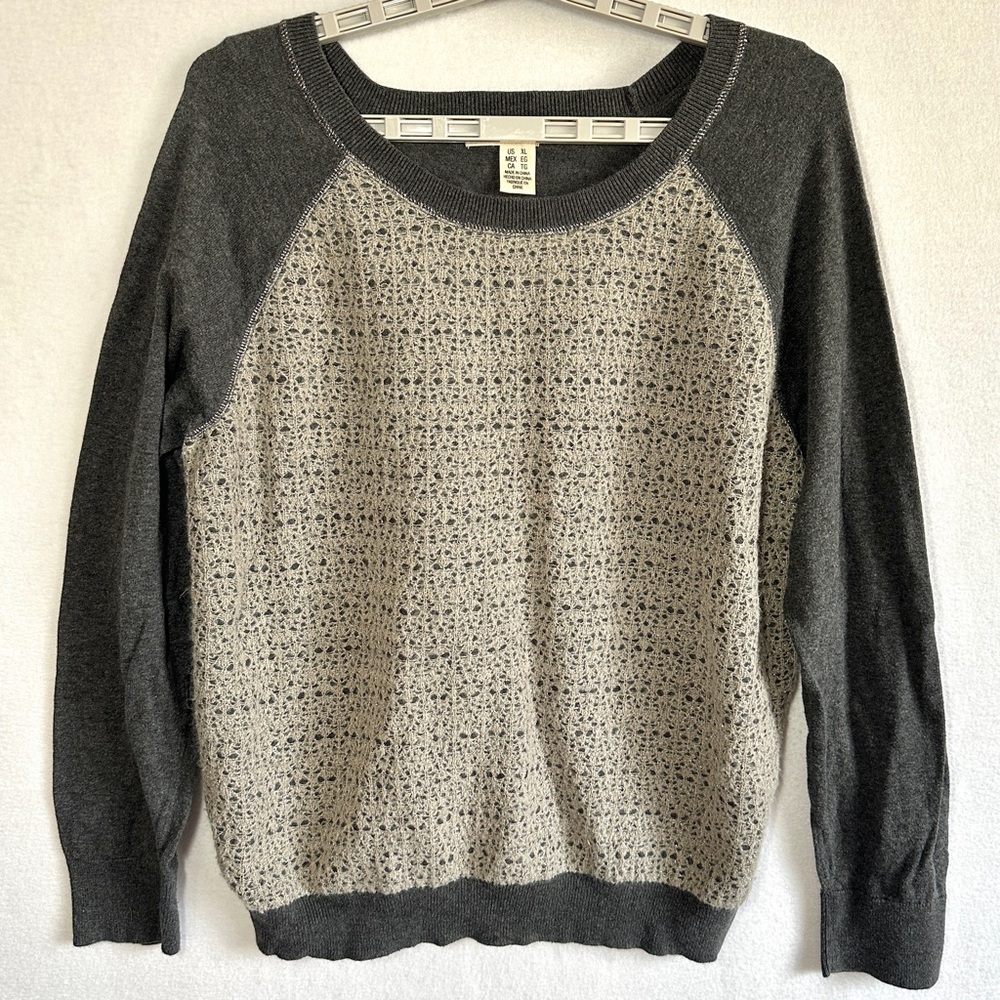 DKNY Jeans Sweatshirt Women's XL Gray Lightweight Crochet Layer Shimmer Pullover